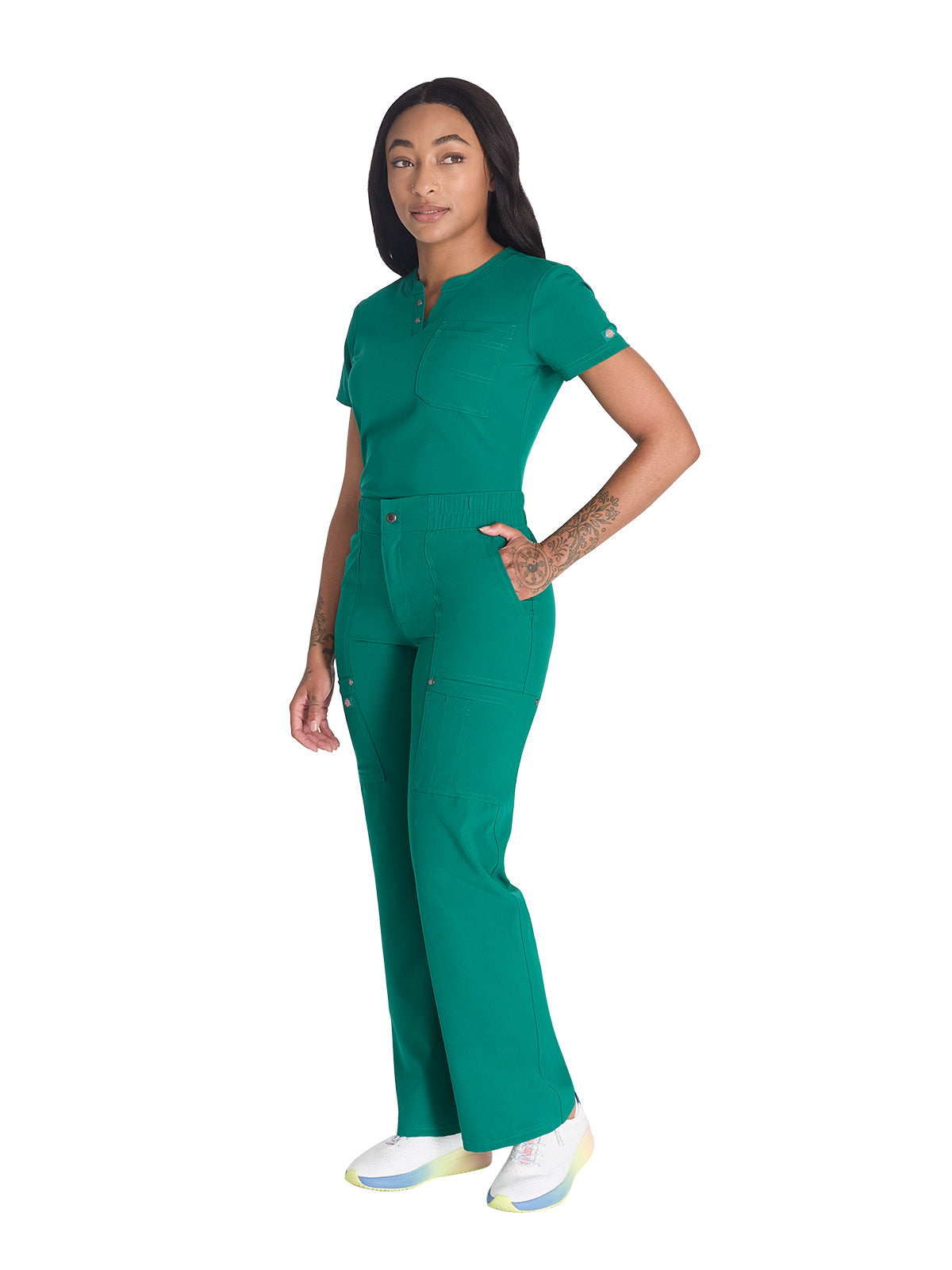 Women's 5-Pocket Wide Leg Scrub Pant - DK219 - Hunter Green