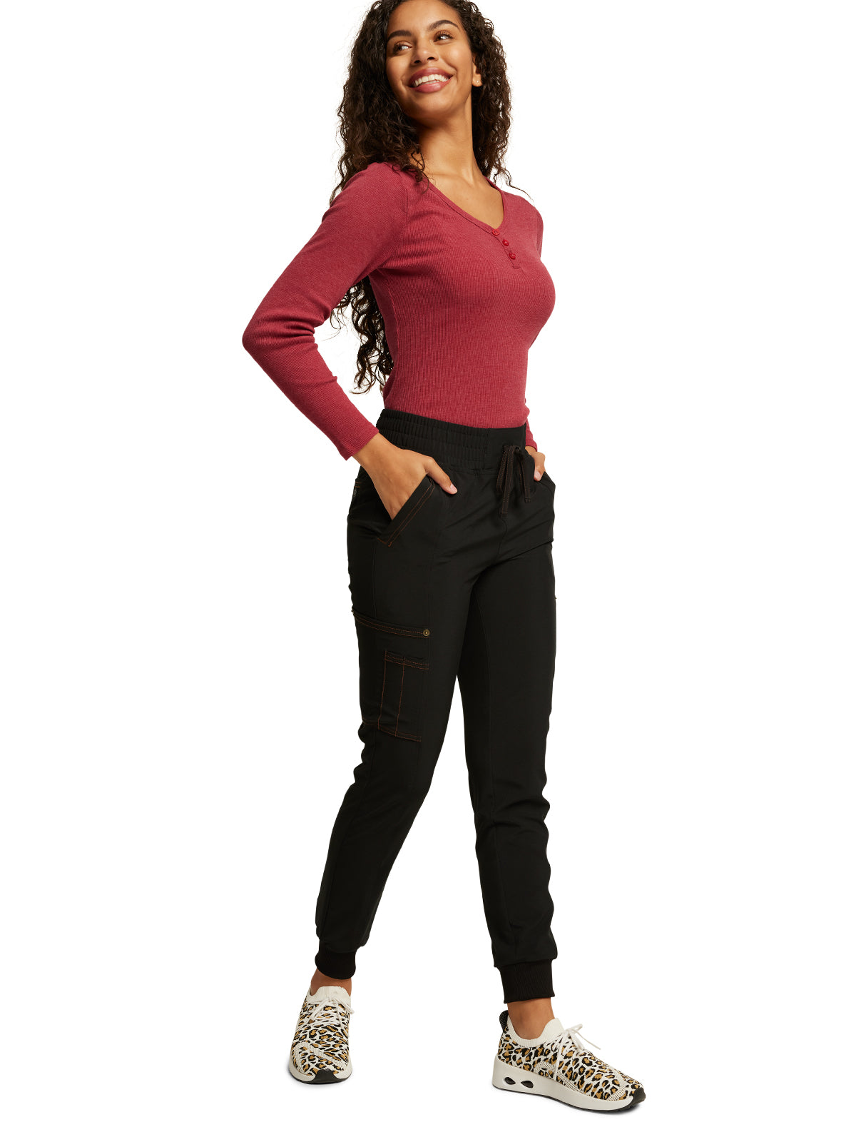 Women's 7-Pocket Mid Rise Jogger Pant - DK247 - Black