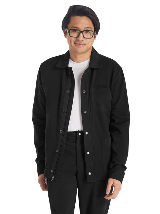 Men's 3-Pocket Zip Front Fleece Jacket - DK318 - Black