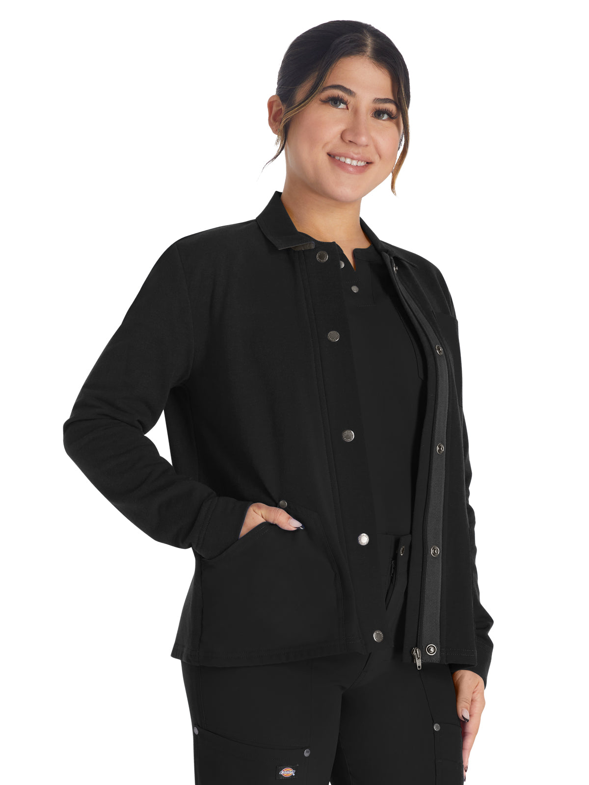 Women's 3-Pocket Zip Front Fleece Jacket - DK319 - Black