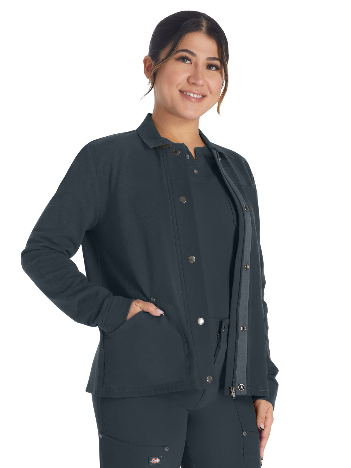 Women's 3-Pocket Zip Front Fleece Jacket - DK319 - Pewter