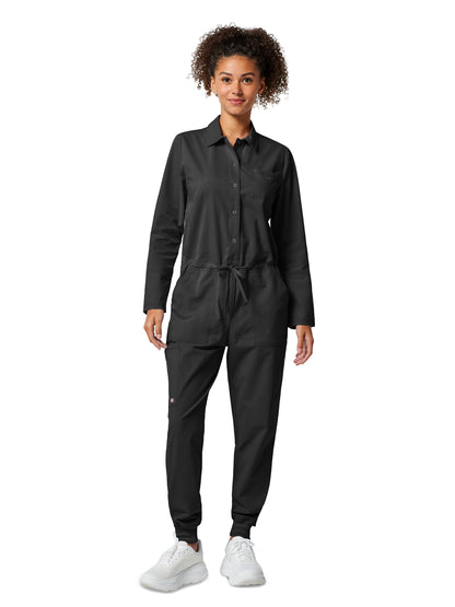 Women's 5-Pocket Snap Front Jumpsuit - DK525 - Black