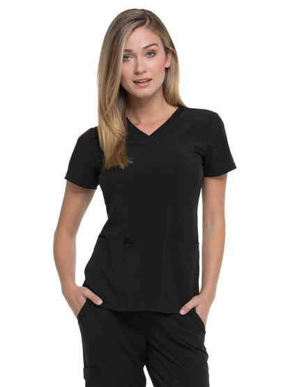 Women's 2-Pocket Contemporary V-Neck Top - DK615 - Black