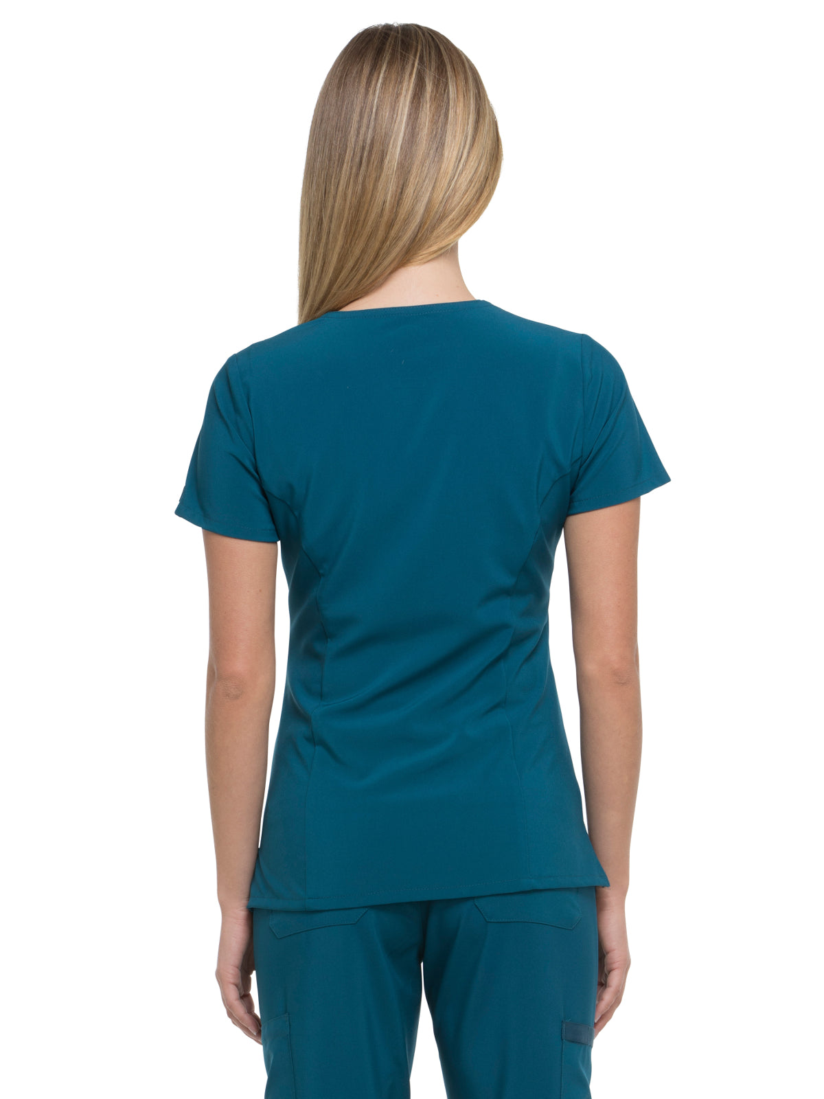 Women's 2-Pocket Contemporary V-Neck Scrub Top - DK615 - Caribbean Blue