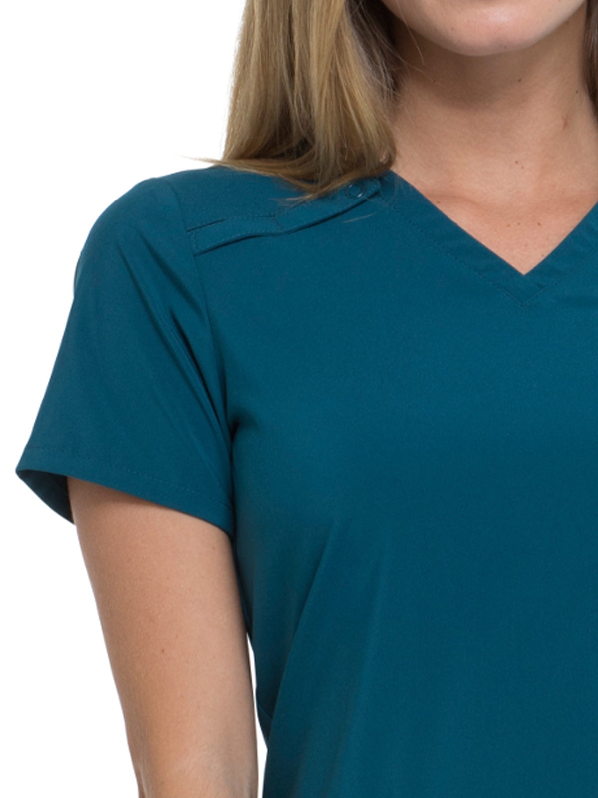 Women's 2-Pocket Contemporary V-Neck Scrub Top - DK615 - Caribbean Blue