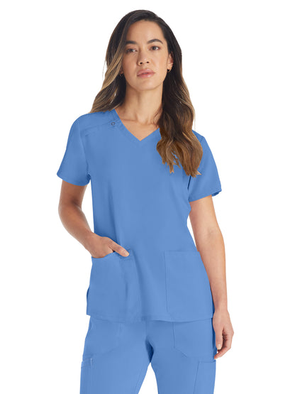 Women's 2-Pocket Contemporary V-Neck Top - DK615 - Ciel