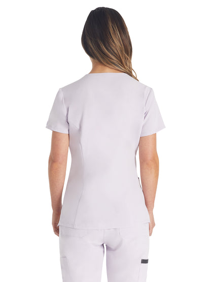 Women's 2-Pocket Contemporary V-Neck Scrub Top - DK615 - Chilled Lilac