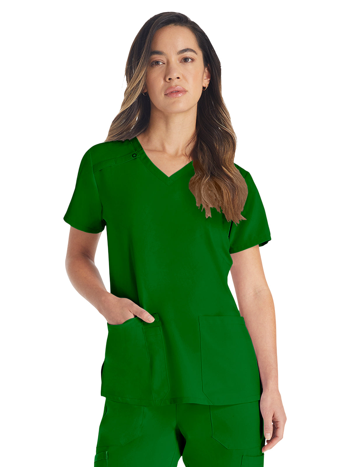 Women's 2-Pocket Contemporary V-Neck Top - DK615 - Fern Green
