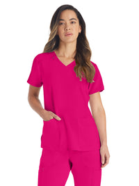 Women's 2-Pocket Contemporary V-Neck Top - DK615 - Hot Pink