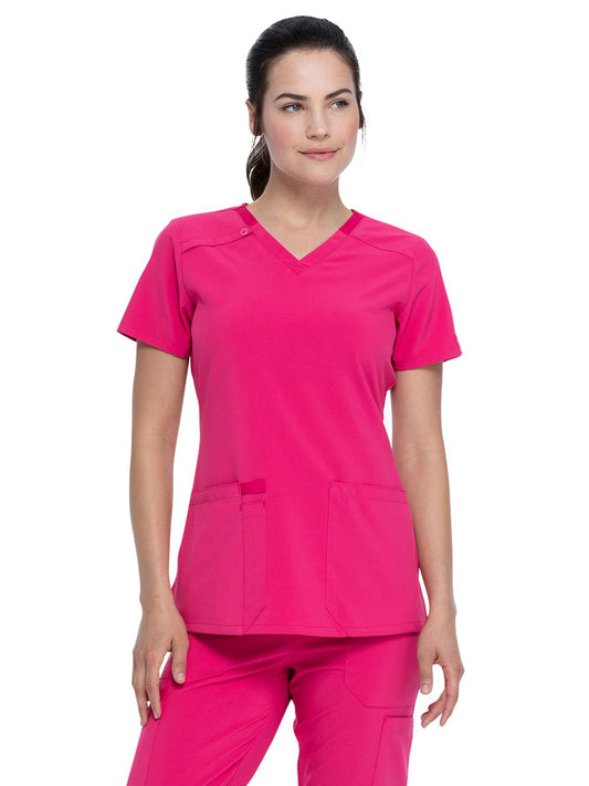 Women's 2-Pocket Contemporary V-Neck Scrub Top - DK615 - Hot Pink