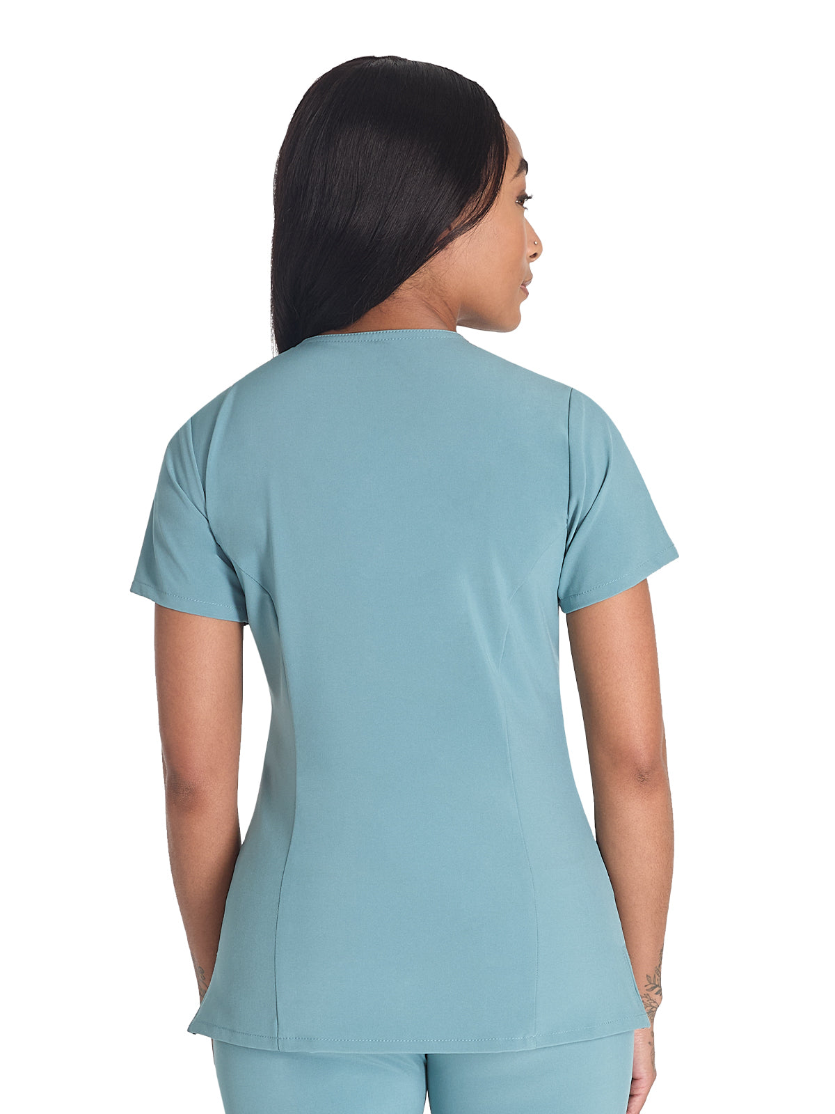 Women's 2-Pocket Contemporary V-Neck Scrub Top - DK615 - Mineral Blue