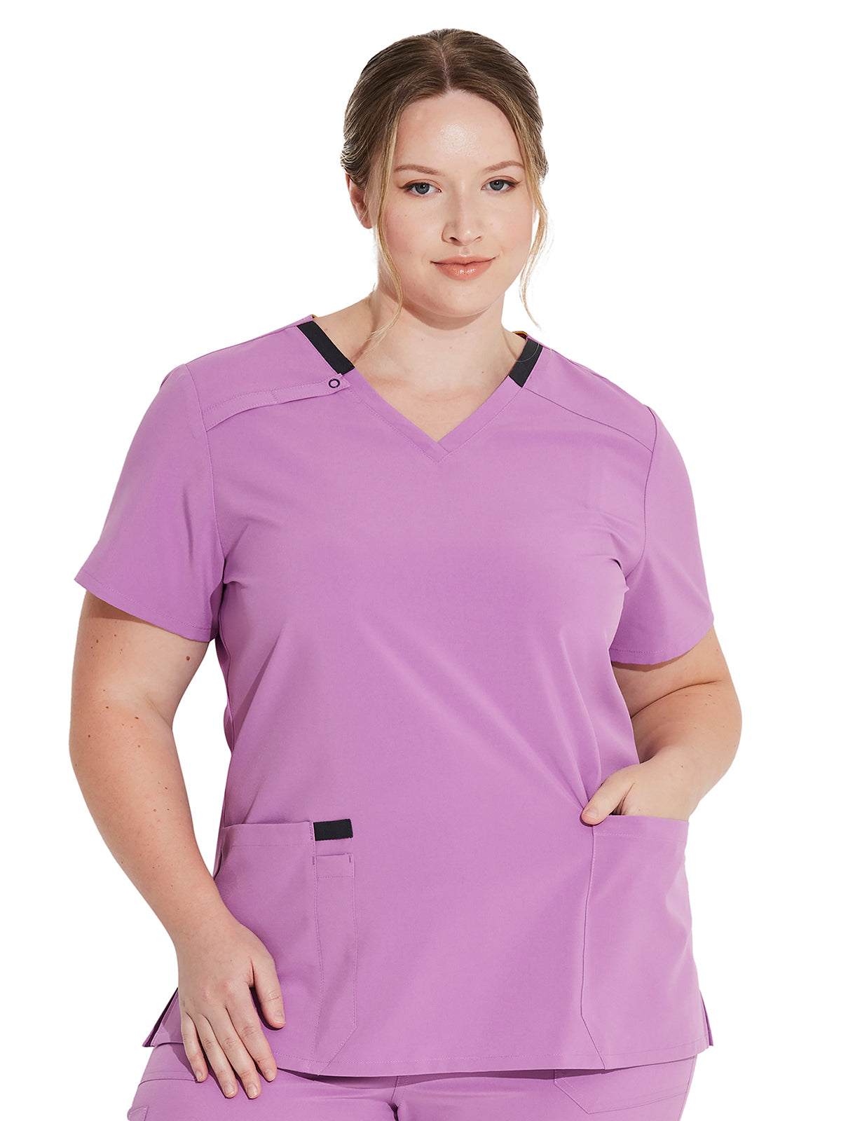 Women's 2-Pocket Contemporary V-Neck Scrub Top - DK615 - Orchid Frost