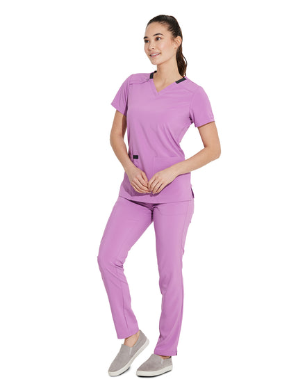 Women's 2-Pocket Contemporary V-Neck Scrub Top - DK615 - Orchid Frost