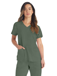 Women's 2-Pocket Contemporary V-Neck Top - DK615 - Olive