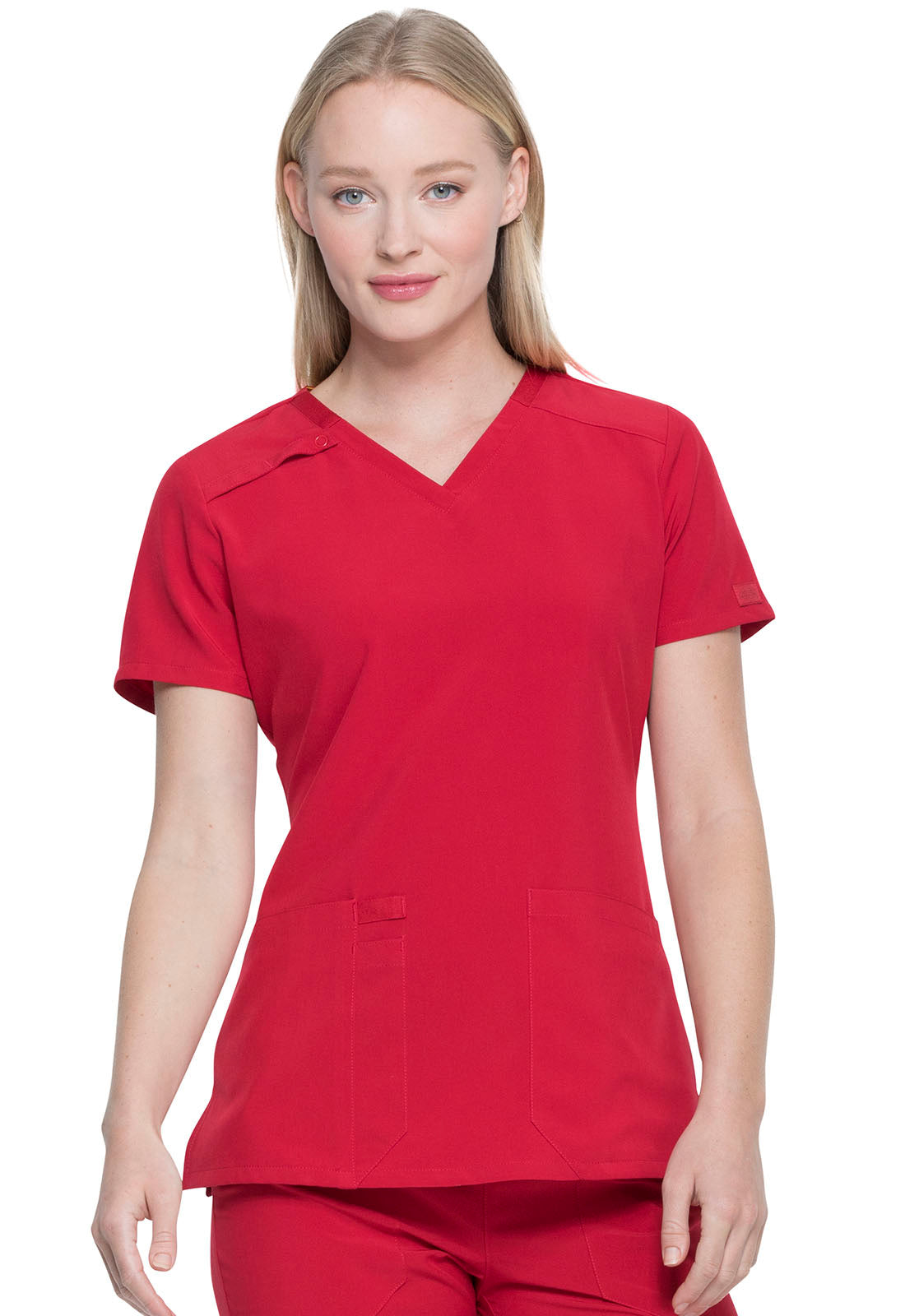 Women's 2-Pocket Contemporary V-Neck Top - DK615 - Red