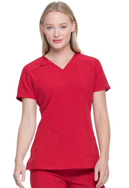 Women's 2-Pocket Contemporary V-Neck Top - DK615 - Red
