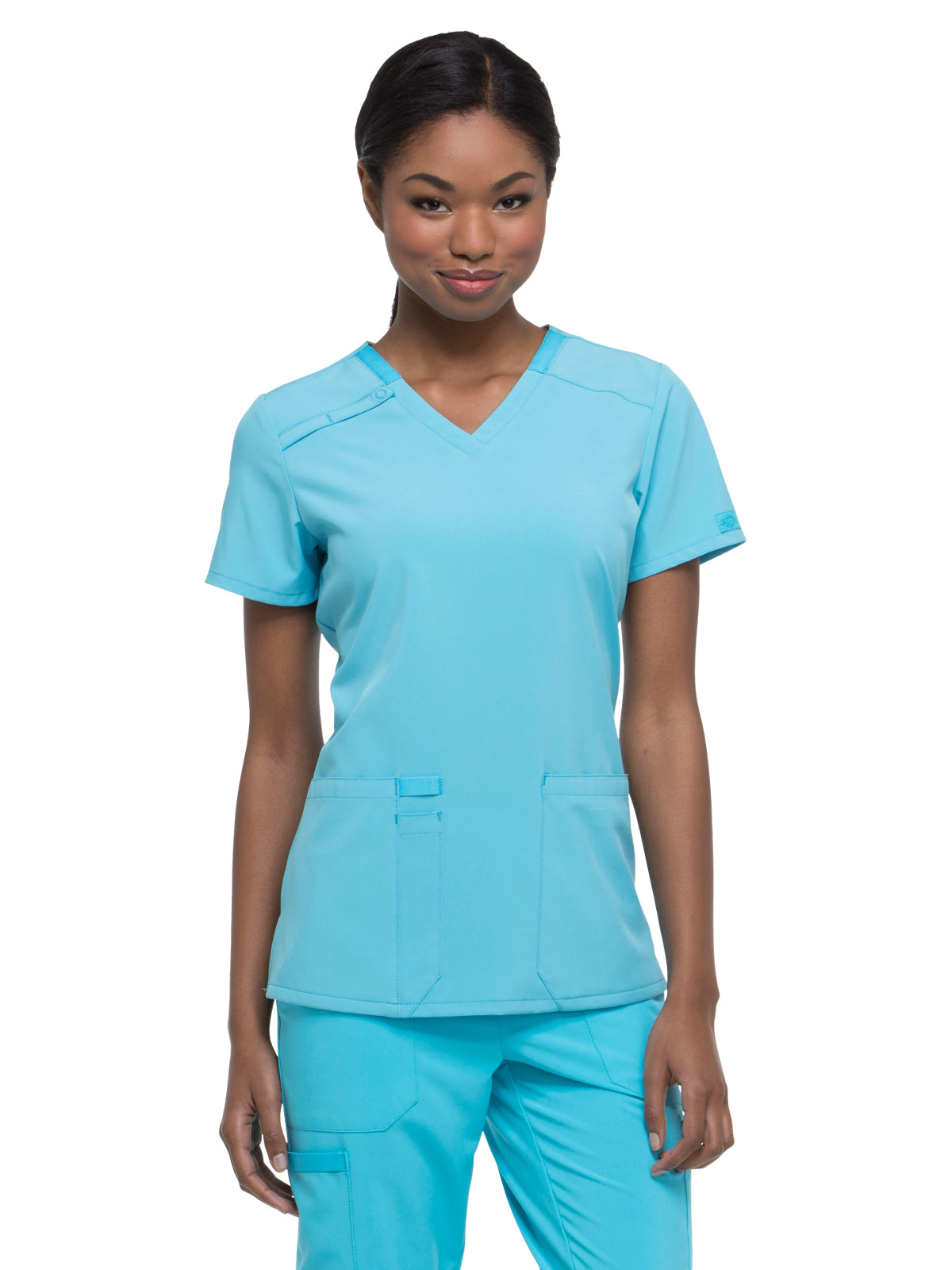 Women's 2-Pocket Contemporary V-Neck Top - DK615 - Turquoise