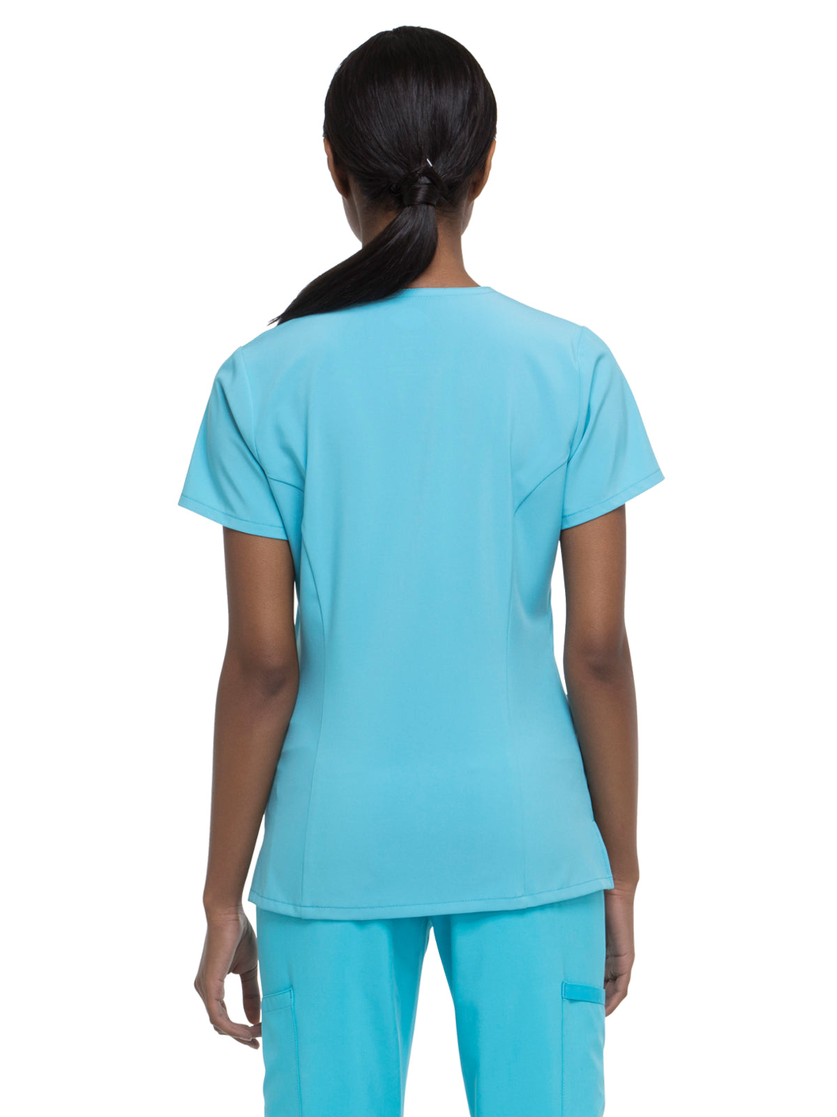 Women's 2-Pocket Contemporary V-Neck Scrub Top - DK615 - Turquoise