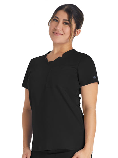 Women's 2-Pocket Notched V-Neck Top - DK671 - Black