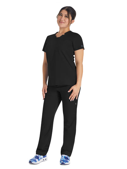 Women's 2-Pocket Notched V-Neck Scrub Top - DK671 - Black