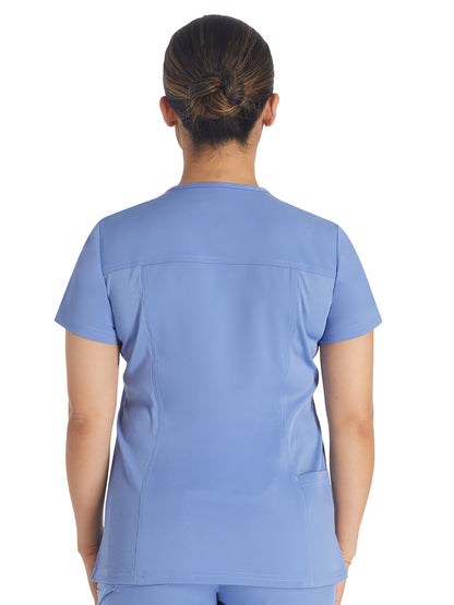 Women's 2-Pocket Notched V-Neck Scrub Top - DK671 - Ciel