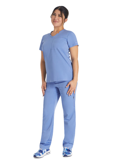 Women's 2-Pocket Notched V-Neck Scrub Top - DK671 - Ciel