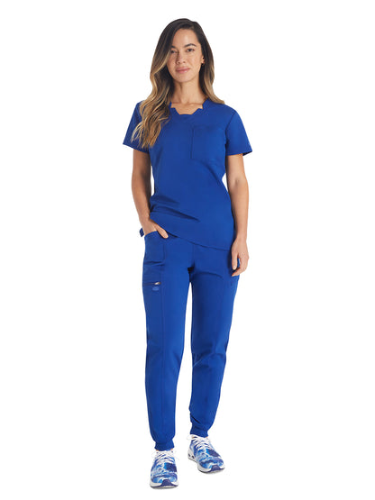 Women's 2-Pocket Notched V-Neck Scrub Top - DK671 - Galaxy Blue