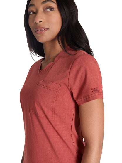 Women's 2-Pocket Notched V-Neck Scrub Top - DK671 - Heather Clay