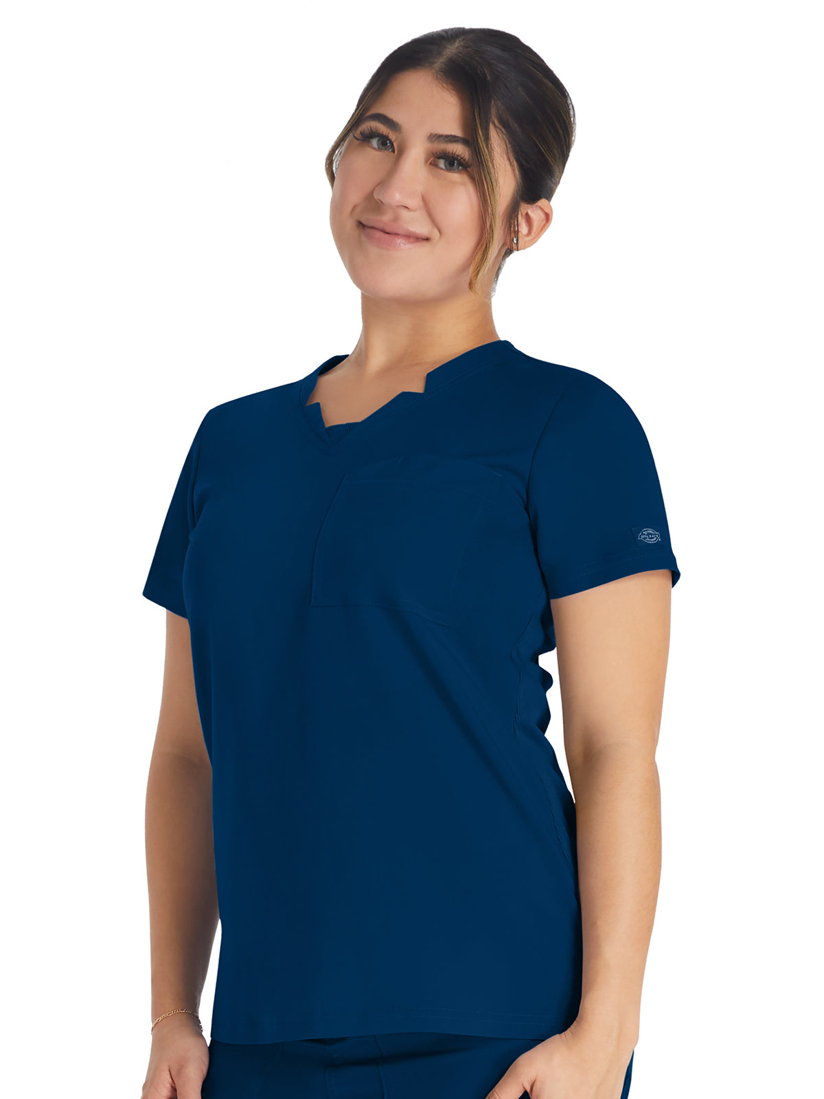 Women's 2-Pocket Notched V-Neck Scrub Top - DK671 - Navy