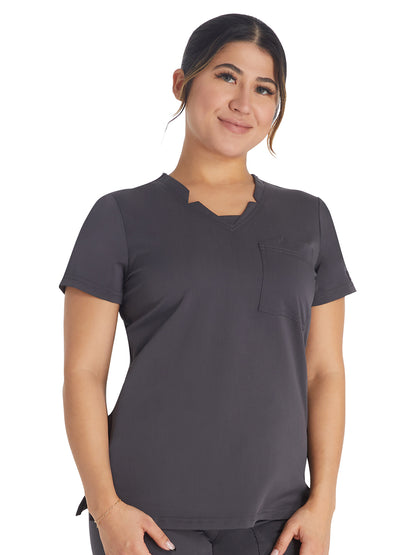 Women's 2-Pocket Notched V-Neck Scrub Top - DK671 - Pewter