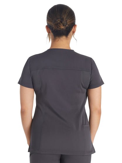 Women's 2-Pocket Notched V-Neck Scrub Top - DK671 - Pewter