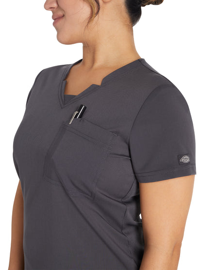 Women's 2-Pocket Notched V-Neck Scrub Top - DK671 - Pewter