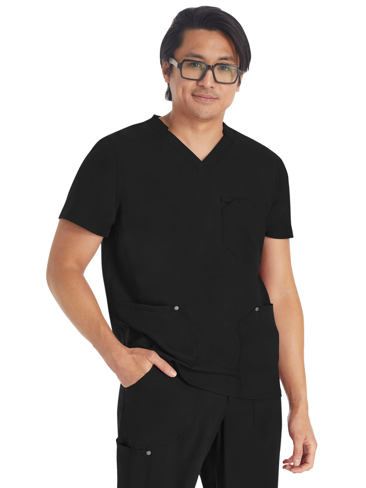 Men's 3-Pocket V-Neck Top - DK677 - Black