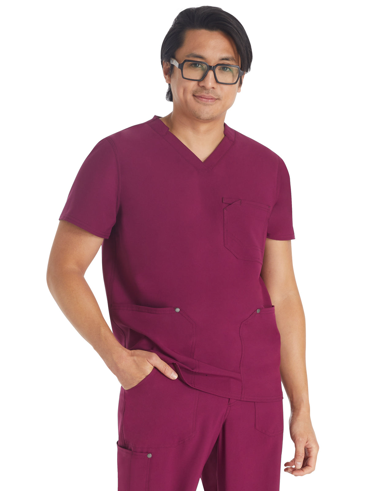 Men's 3-Pocket V-Neck Top - DK677 - Wine
