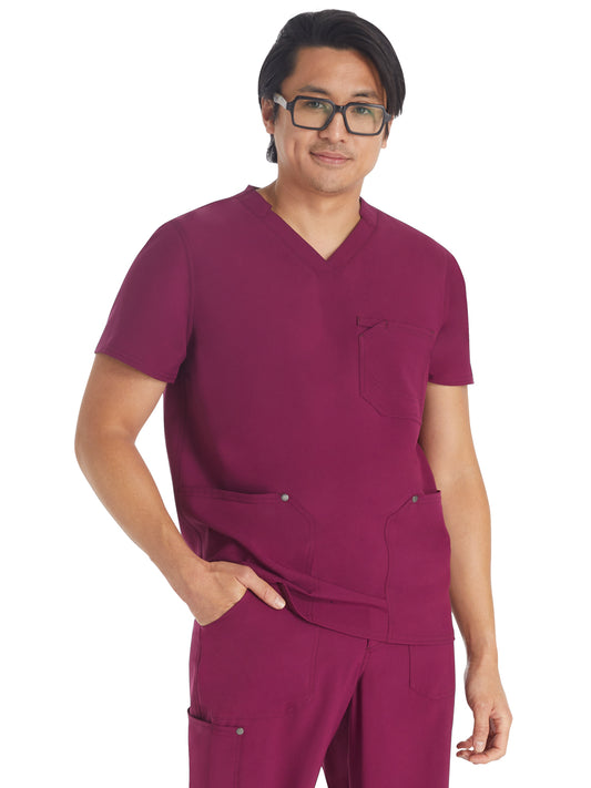 Men's 3-Pocket V-Neck Top - DK677 - Wine