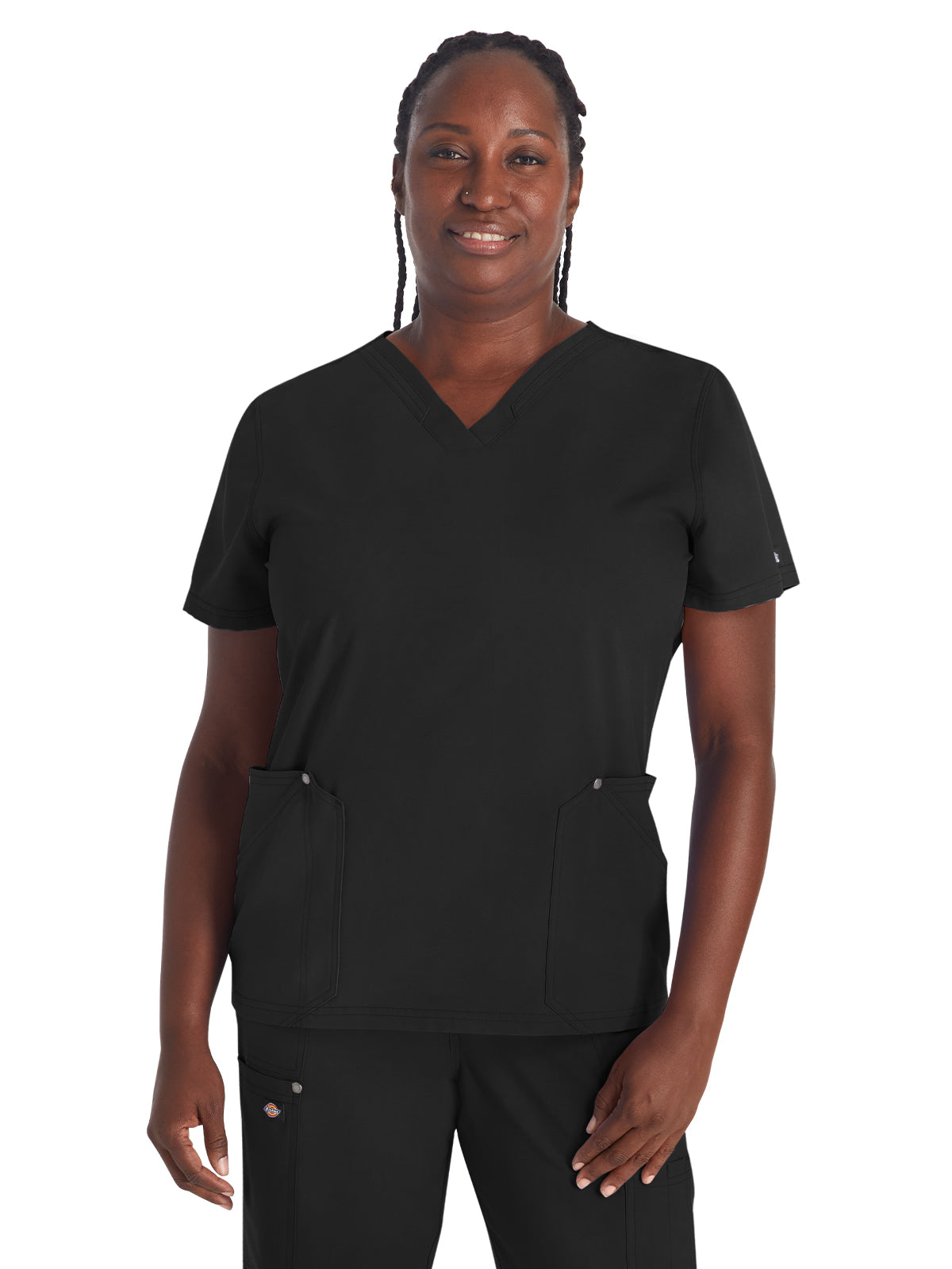 Women's 4-Pocket V-Neck Top - DK678 - Black