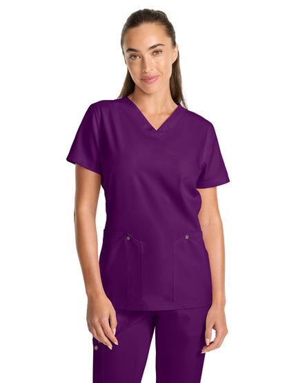 Women's 4-Pocket V-Neck Top - DK678 - Eggplant