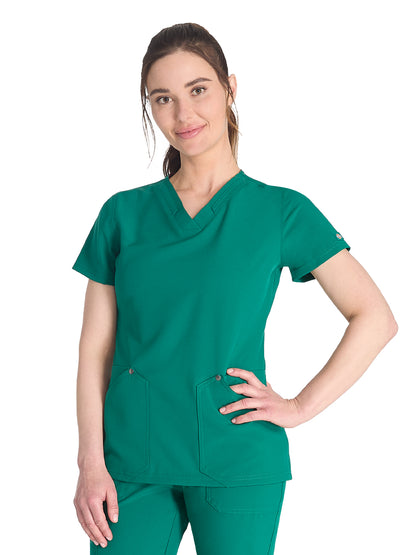 Women's 4-Pocket V-Neck Scrub Top - DK678 - Hunter Green