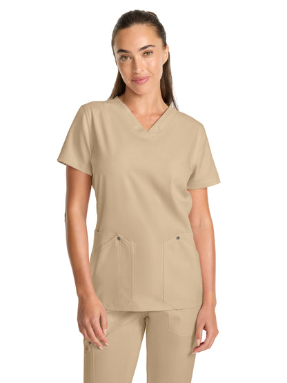 Women's 4-Pocket V-Neck Top - DK678 - Khaki