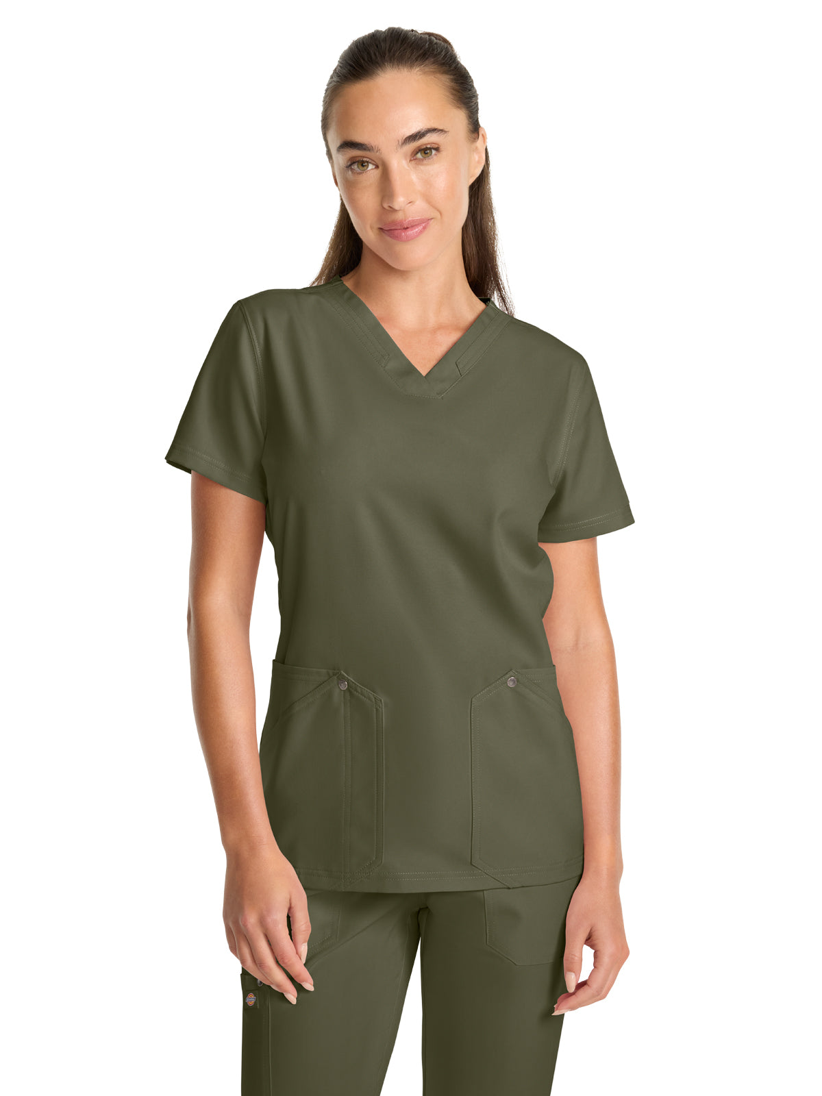 Women's 4-Pocket V-Neck Top - DK678 - Olive