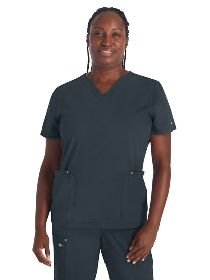 Women's 4-Pocket V-Neck Top - DK678 - Pewter