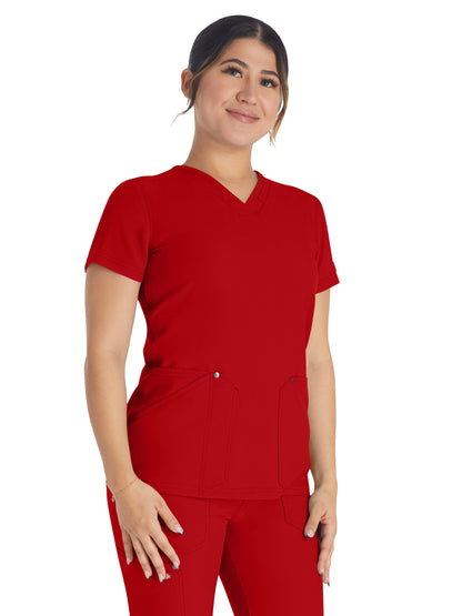 Women's 4-Pocket V-Neck Top - DK678 - Red