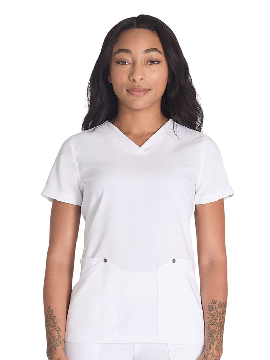 Women's 4-Pocket V-Neck Top - DK678 - White