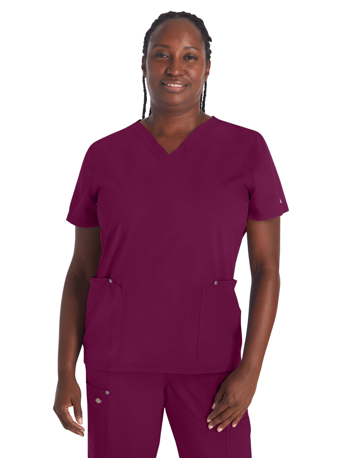 Women's 4-Pocket V-Neck Top - DK678 - Wine