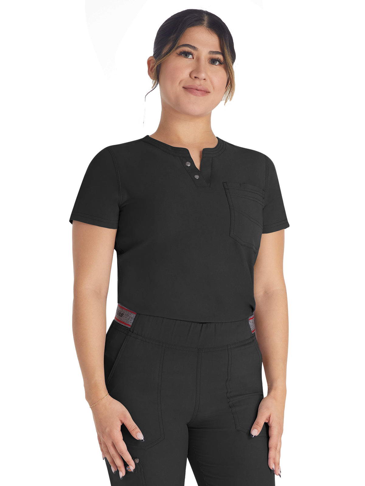 Women's 1-Pocket Henley Top - DK681 - Black