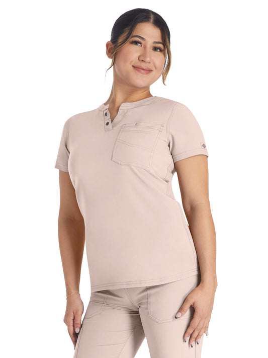 Women's 1-Pocket Henley Scrub Top - DK681 - Canyon Rose