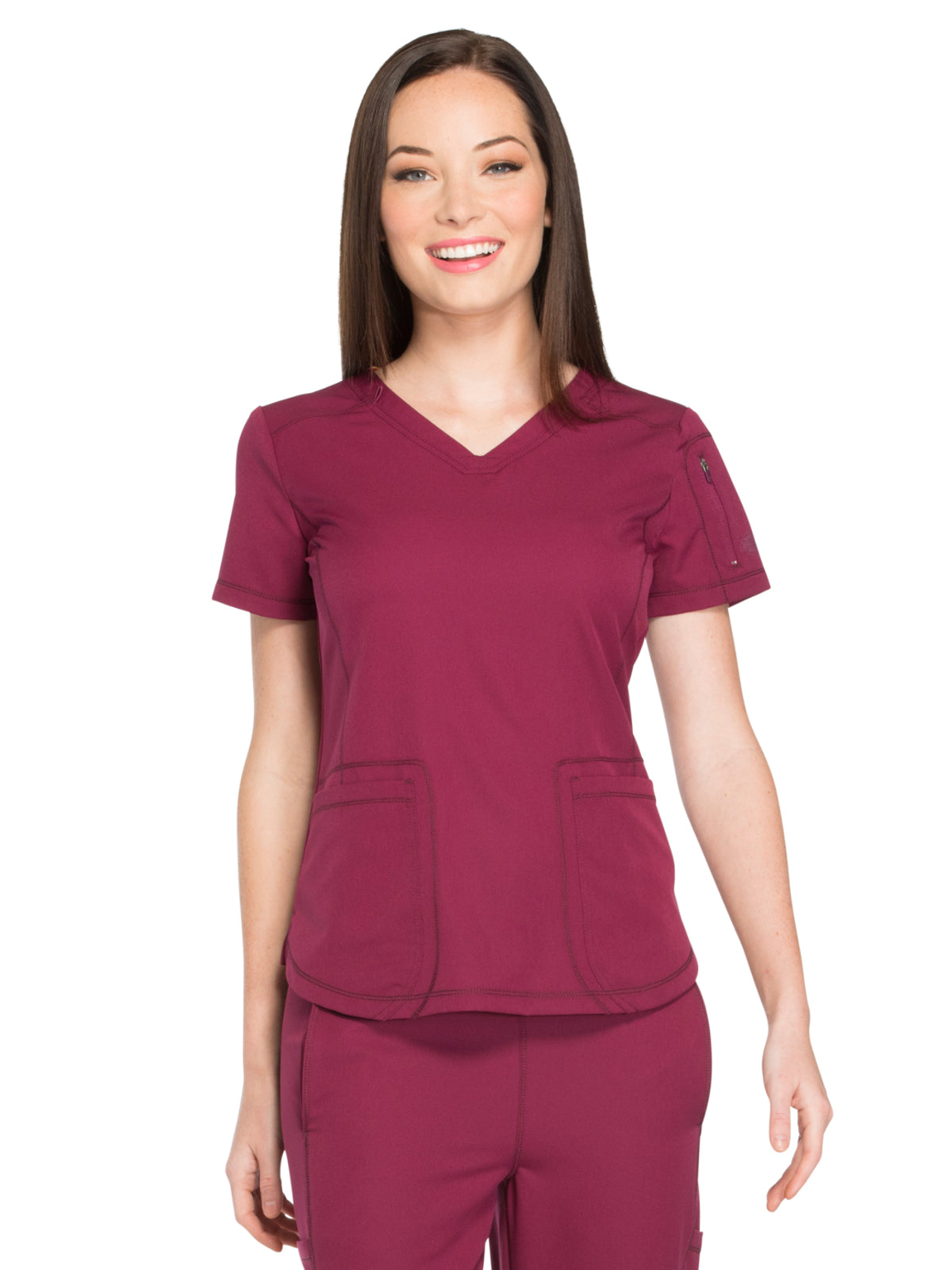 Women's 3-Pocket V-Neck Top - DK730 - Wine
