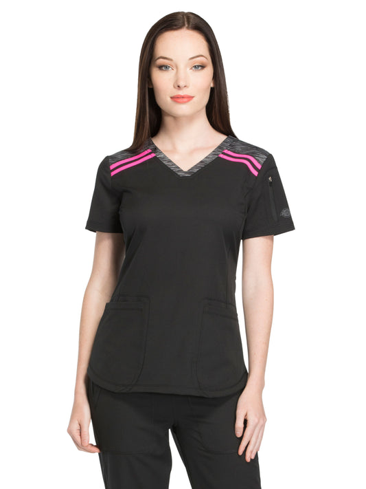 Women's V-Neck Top - DK740 - Black