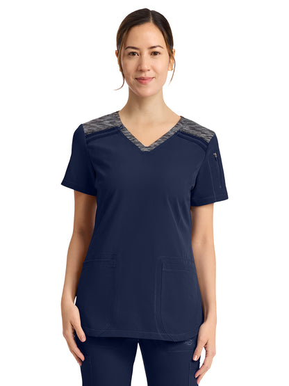 Women's 3-Pocket V-Neck Top - DK740 - Navy