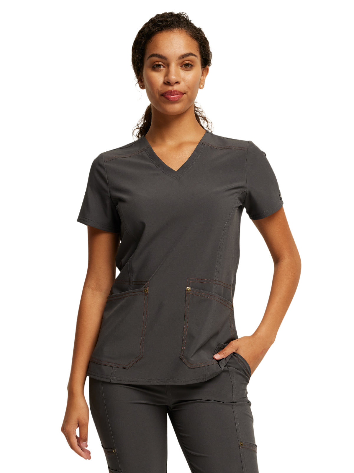 Women's V-Neck Top - DK747 - Pewter